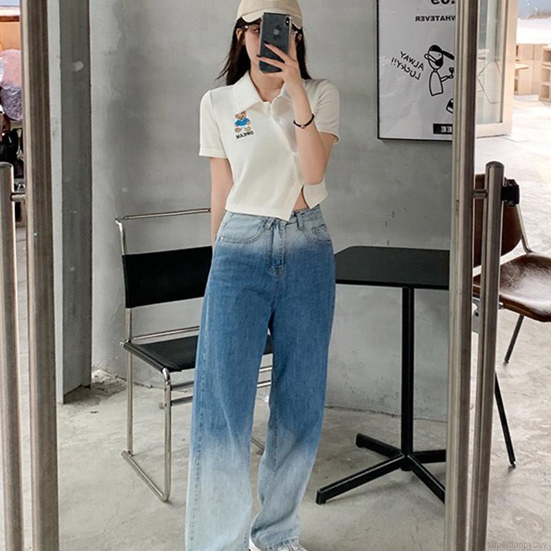 Áo Sơ Mi Tay Ngắn Cổ Polo In Hình Gấu Hoạt Hình Phong Cách Hàn Quốc Cho Nữ