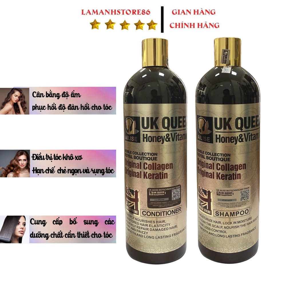 Dầu gội dầu xả UK QUEEN Hone&Vitamin phục hồi chống rụng tóc hương thơm nước hoa cặp 800ml hàng hiệu chính hãng