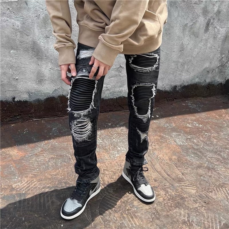 Teddy Black jeans rách cao cấp phối khoá ZIP