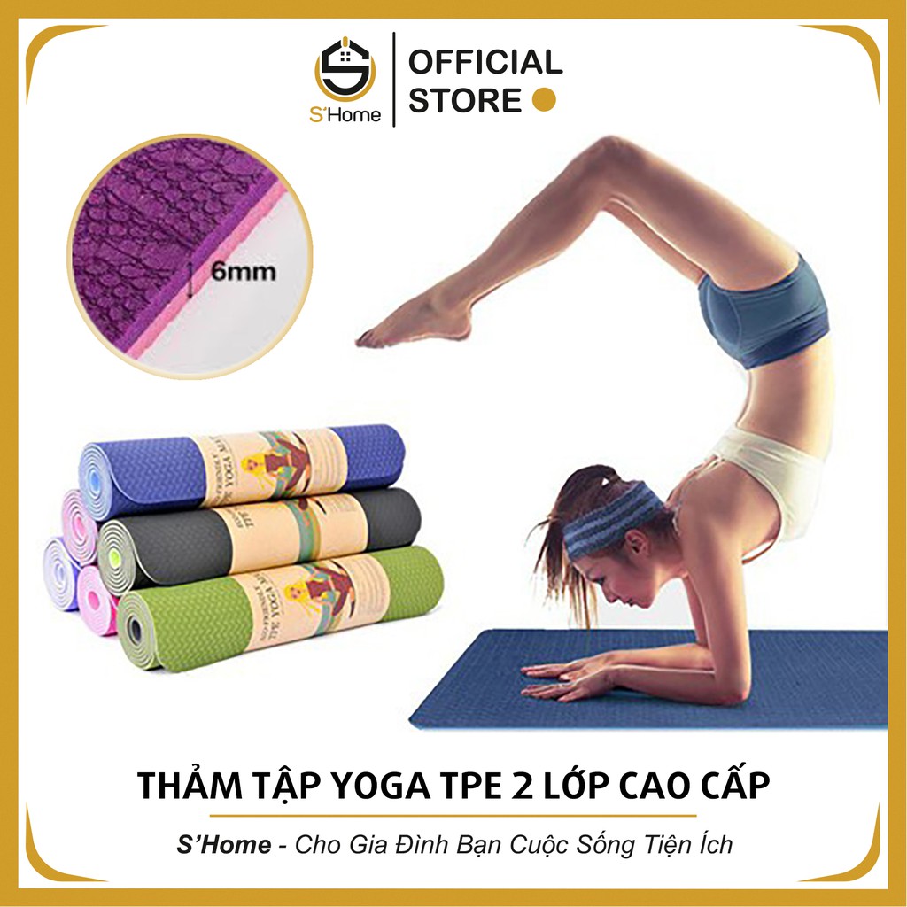 Thảm Tập YOGA, Thảm Yoga TPE Cao Cấp, 2 Lớp 2 Mặt, Dày 6mm Êm Ái, Chống Trơn Trượt -  SH7