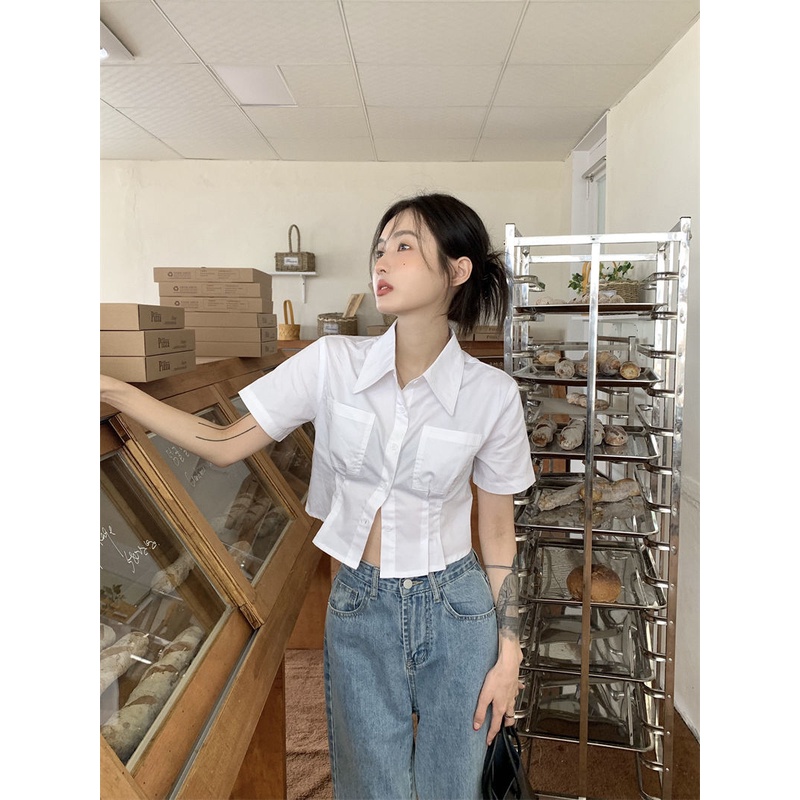 Áo sơ mi BH tay ngắn màu trắng thời trang mùa hè dành cho nữ