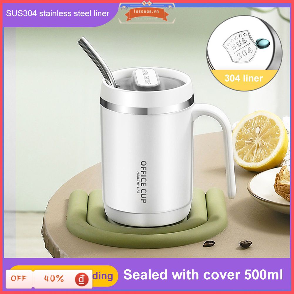 Cá Tuyết 500Ml Inox Giữ Nhiệt Có Ống Hút Uống Ăn Sáng Cốc Cà Phê Cách Nhiệt Cốc Nước