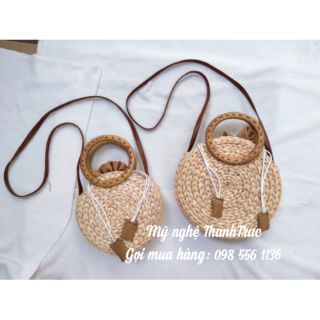 Túi xách Lục Bình đeo chéo hình tròn quai mây Size to