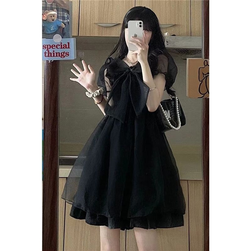 Đầm Lolita Phối Lưới Đính Nơ Thời Trang Xuân Hè Cá Tính