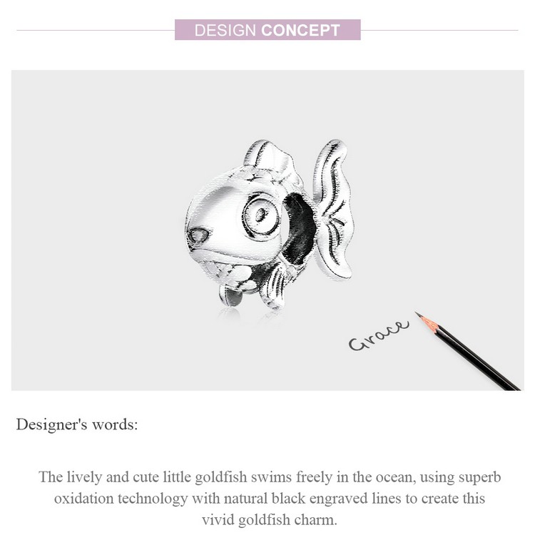 Hạt trang sức Bamoer Bsc543 bằng bạc 925 khẩu độ 4.5mm hình cá vàng thời trang thích hợp làm vòng tay DIY