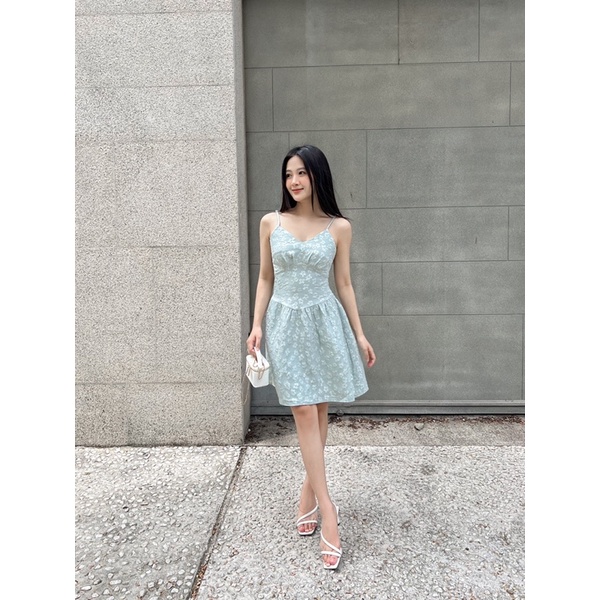 YU CHERRY | Đầm hai dây vải in họa tiết chiết eo hách dáng, V Neck Cami Dress YD154