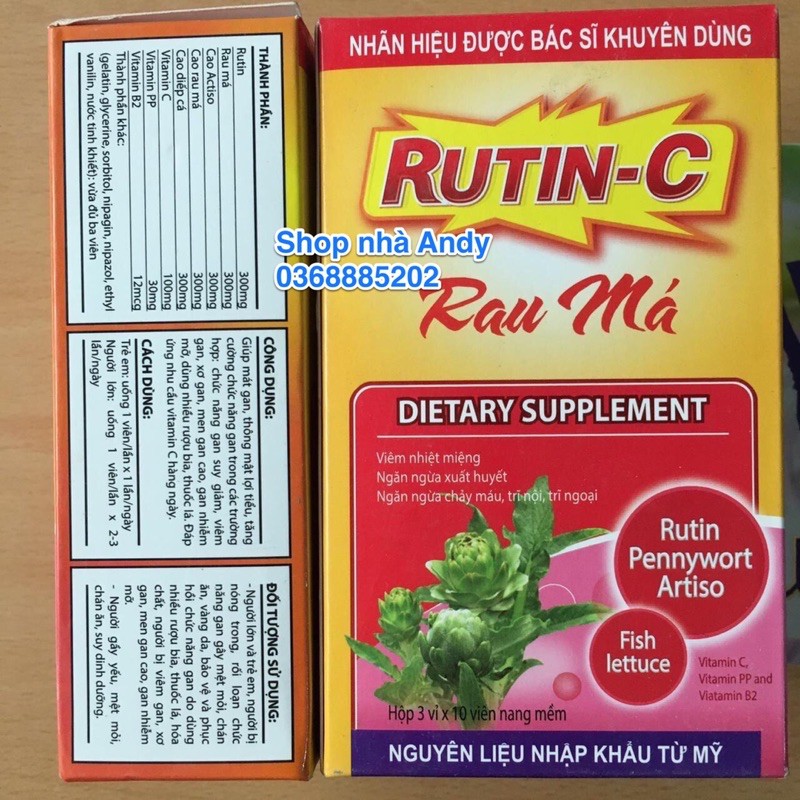 Rutin C Rau Má giảm nóng trong, giảm táo bón, tiêu trĩ - Hộp 30 viên