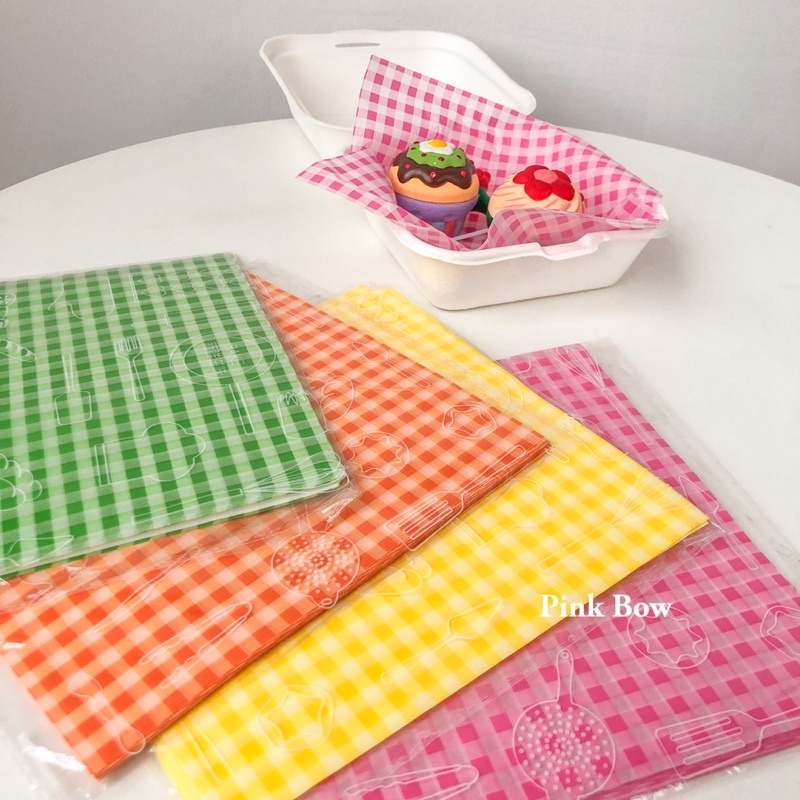 Giấy thấm dầu Caro (Set 9c/ 45c) lót bánh Bento/Hamburger/Bánh bao/Cookie/Thực phẩm 18cm-28cm-38cm
