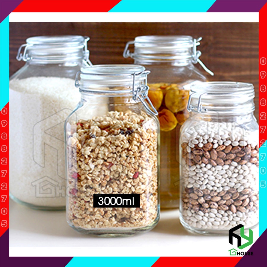 ITALY-Lọ thủy tinh, Hũ thủy tinh nắp cài FIDO - Bormioli Rocco - 3L - Siêu kín hơi - Glass jar with airtight lid