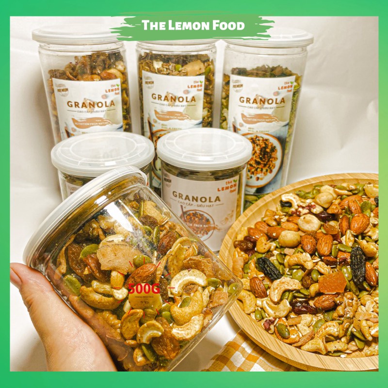 GRANOLA 500G ăn kiêng siêu hạt yến mạch không đường thêm Óc chó đỏ The Lemon Food