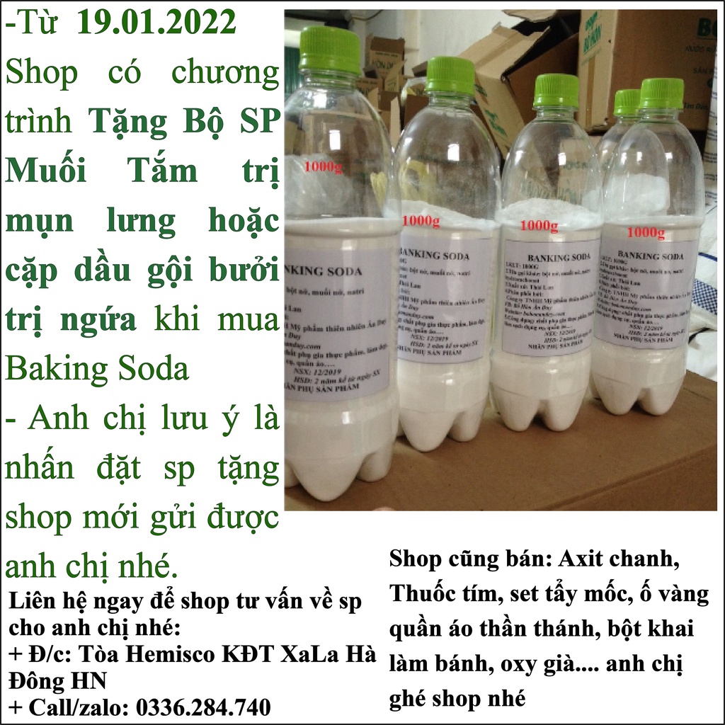 Baking soda - Bột Baking soda - NaHCO3 - 1kg - Xuất xứ Ý - Thái Lan.