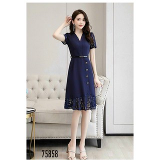 Đầm cổ V phối ren siêu sang