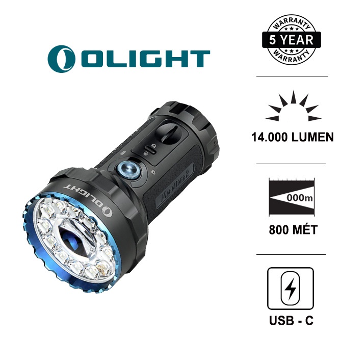 Đèn pin cao cấp OLIGHT MARAUDER 2 - Độ sáng 14000lm chiếu xa 800m sử dụng sạc Type-C pack pin sạc 54Wh Đ