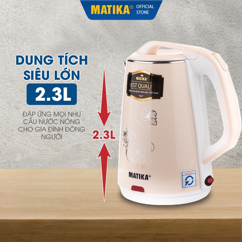 [Mã BMBAU50 giảm 10% đơn 99k] Ấm Siêu Tốc MATIKA 2.3L 1500W MTK24