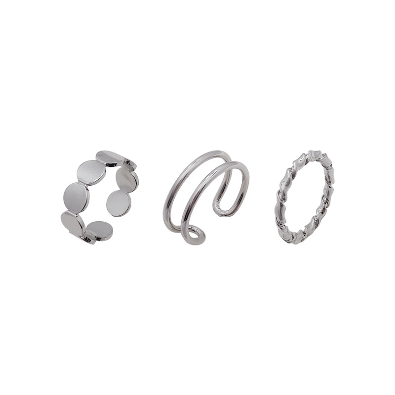 Set 3 nhẫn bạc đeo khớp ngón tay WE FLOWER dạng mở phong cách tối giản cho nam và nữ