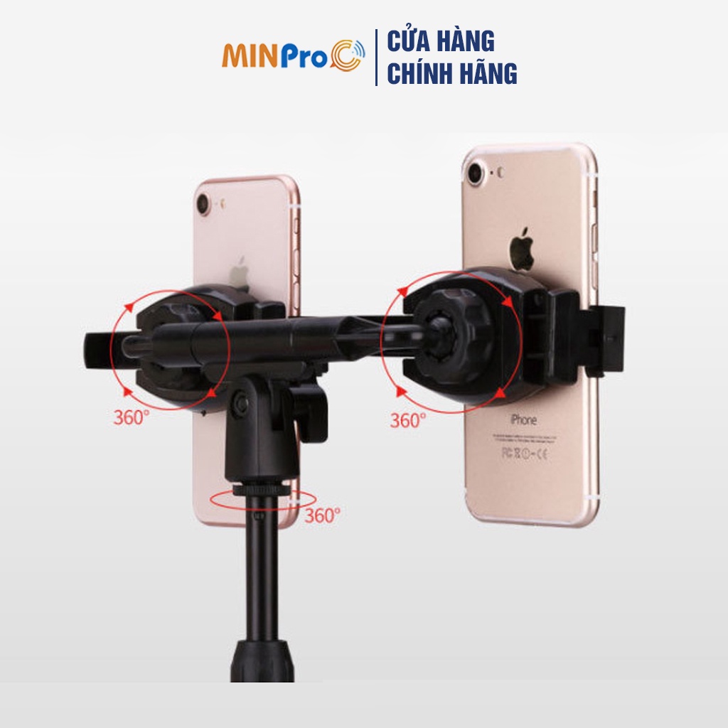 Giá đỡ điện thoại Microphone Stands 2 kẹp chống lưng 360, đế chân tròn để bàn livestream đa năng, tiện lợi MINPRO