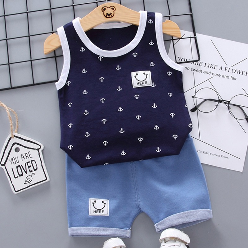 Bộ áo thun hoạ tiết hoa xinh xắn và quần short cá tính cho bé trai từ 6 tháng - 5 tuổi