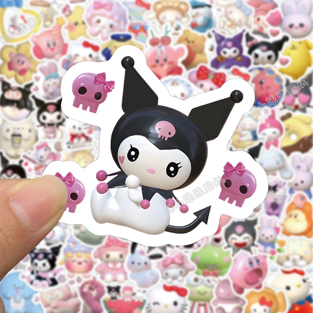 Bộ 100 Miếng Dán 3D Hình Kuromi Cinnamon Melody Chống Thấm Nước Trang Trí Điện Thoại