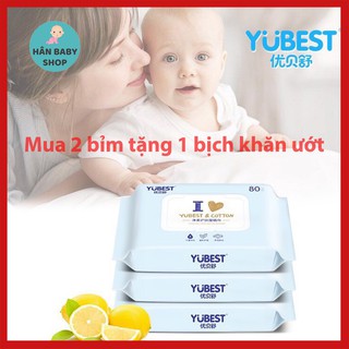 [Free Ship] Khăn Giấy Ướt Yubest Hàng Nội Địa Trung Gói 80 Tờ An Toàn Cho Bé