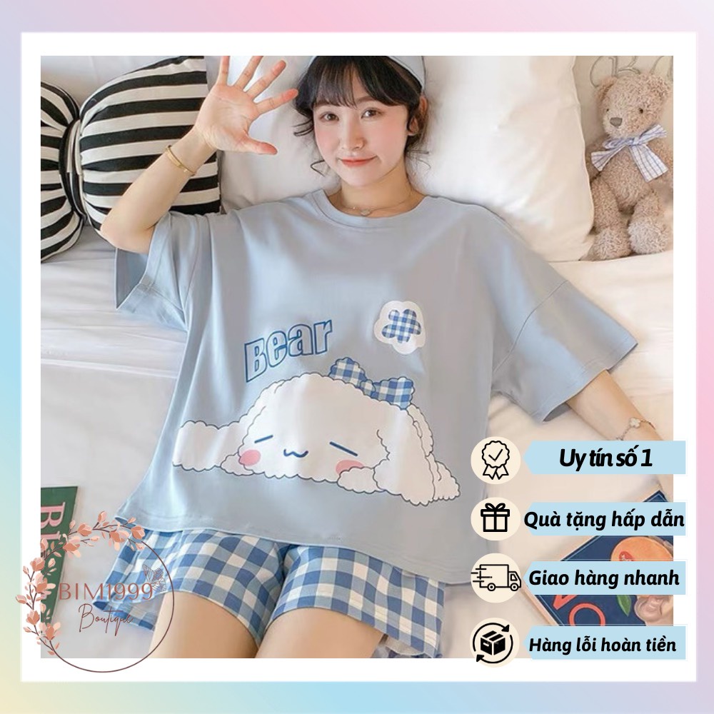 (Sẵn) Bộ Ngủ Mặc Nhà Cotton Mịn Cao Cấp Hàng Quảng Châu Đẹp Hình Cute Đáng Yêu Màu Xanh Rất Dễ Mặc Phù Hợp Đến 75kg
