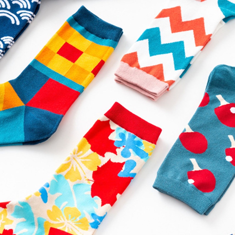 Đôi vớ cotton họa tiết hình học nhiều màu sắc thời trang cho nam và nữ