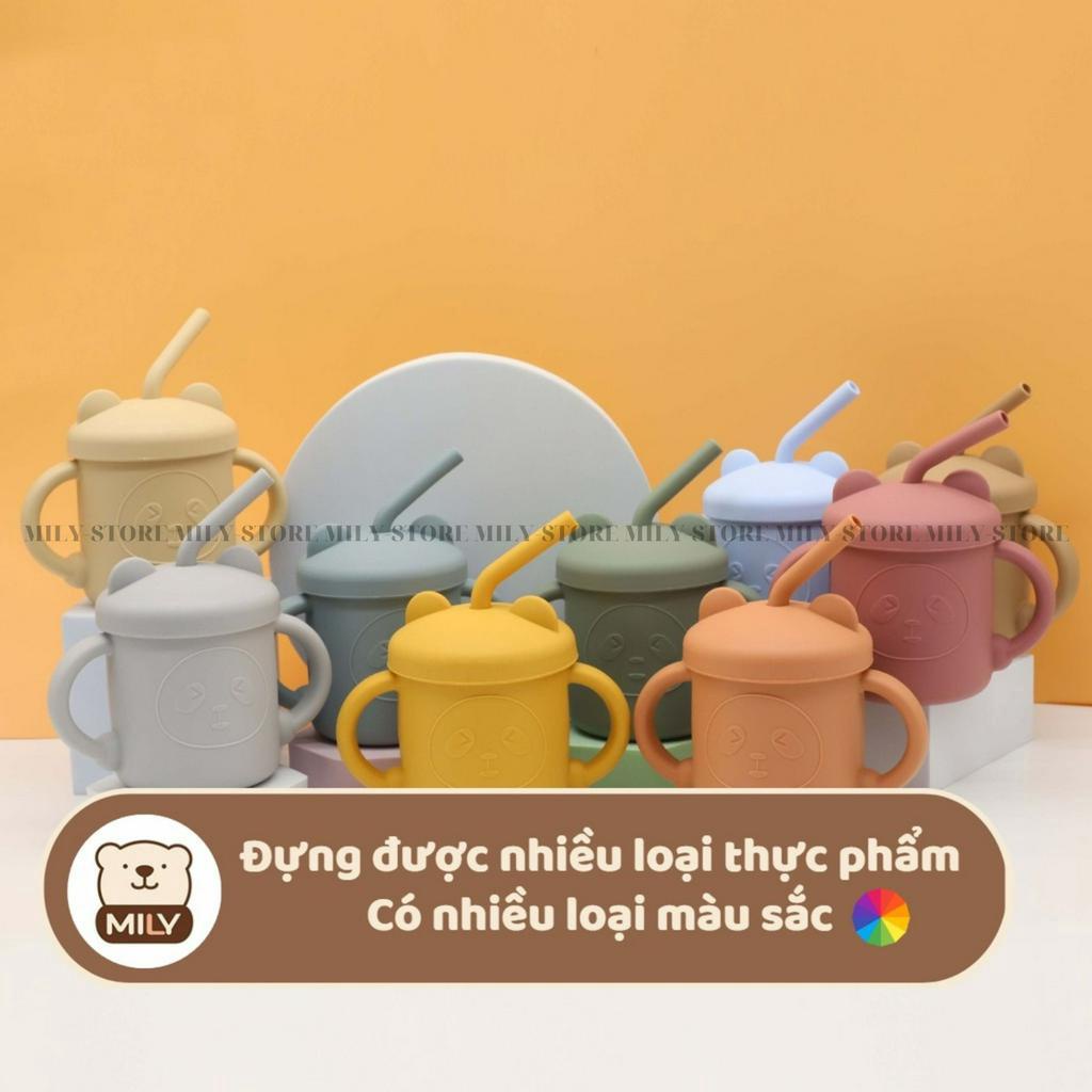 Cốc silicone tập hút, tập uống chính hãng Mily hình mặt gấu dung tích 180ml.
