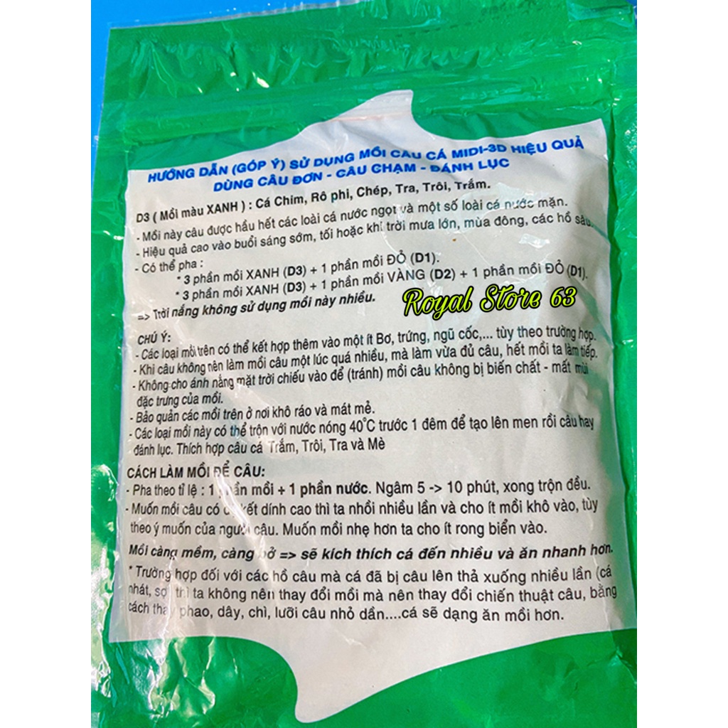 Mồi cám câu cá D3 Định Đồng Điều Rất Nhạy (250gram)