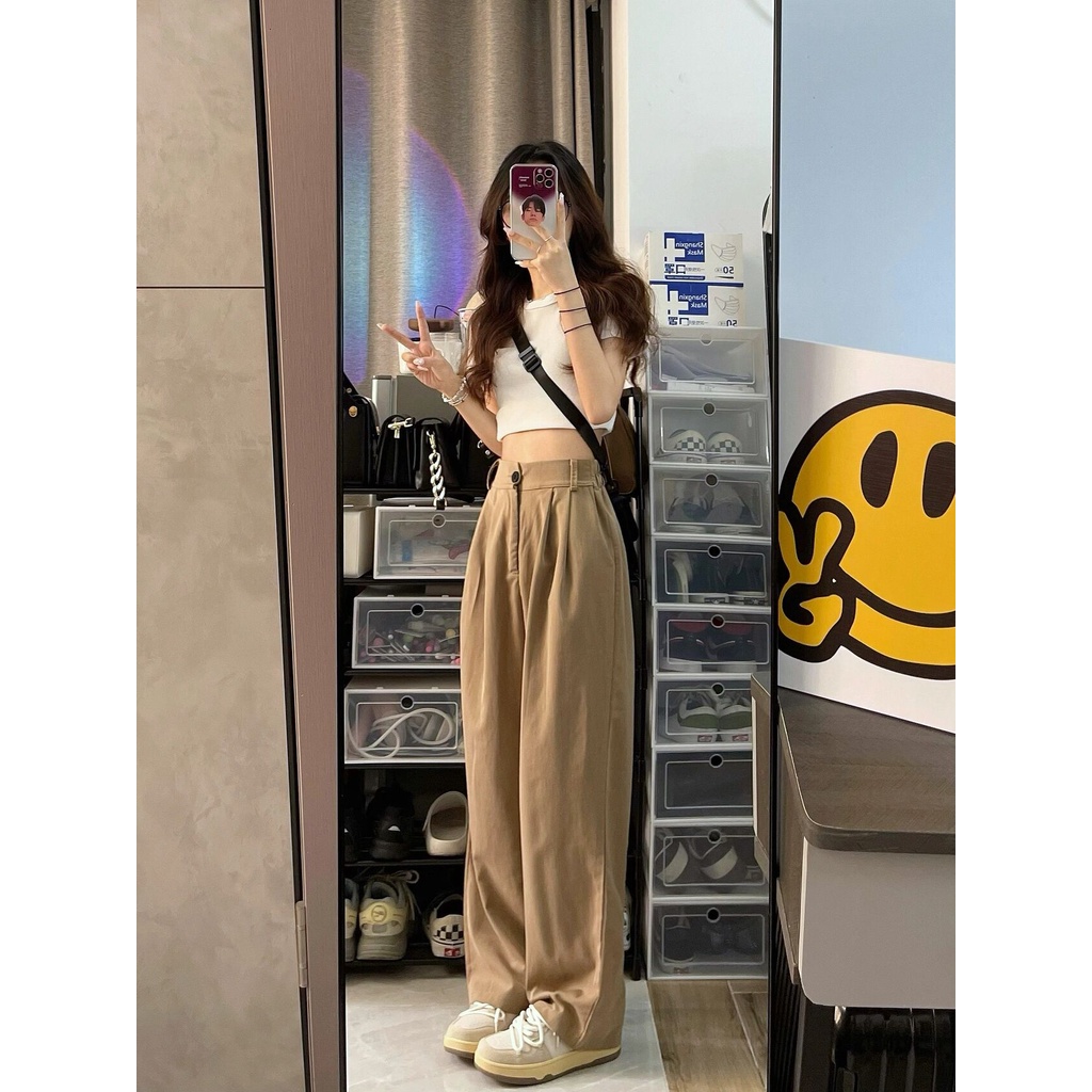 Quần ống rộng Phong Cách retro Hàn Quốc Cho Nữ