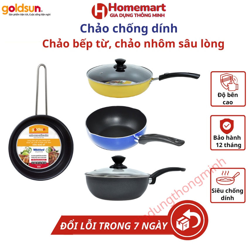 Chảo chống dính Goldsun, chảo bếp từ, chảo nhôm sâu lòng cao cấp, đủ loại size, hàng chính hãng, bảo hành 12 tháng