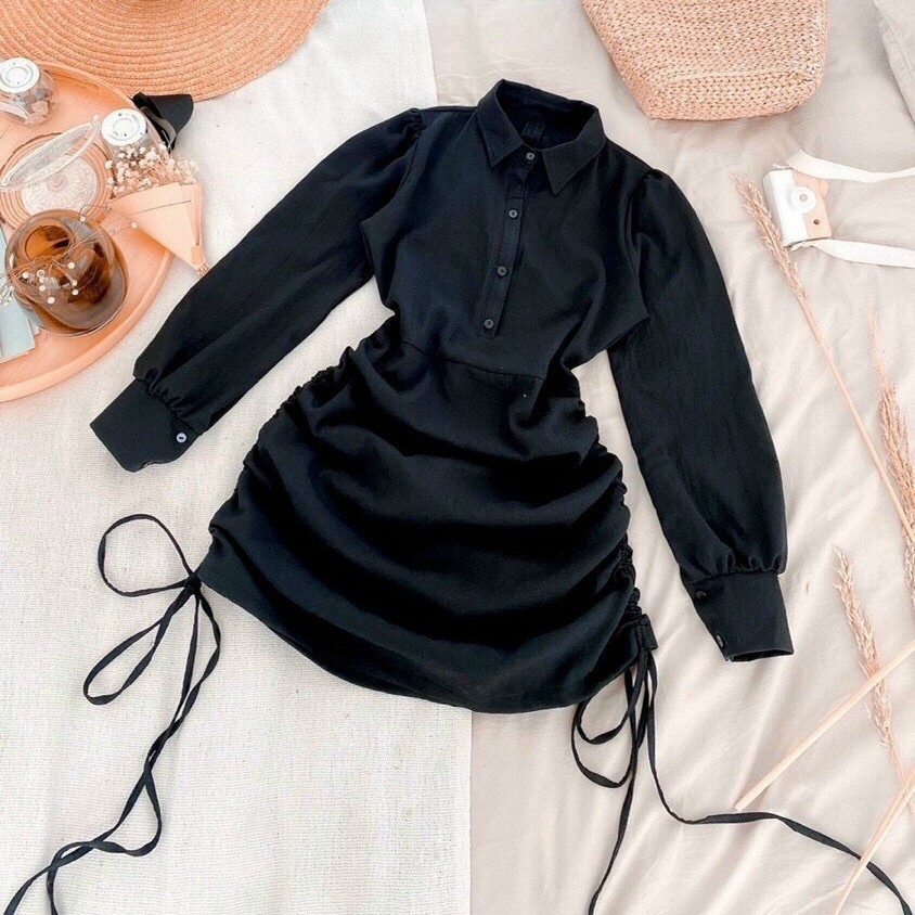 Đầm body dài tay rút tà