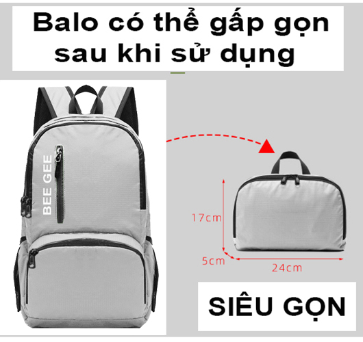 Balo nam nữ thời trang vải dù chống thấm nước siêu nhẹ có thể gấp gọn dùng để đi du lịch tiện ích 117 BEE GEE