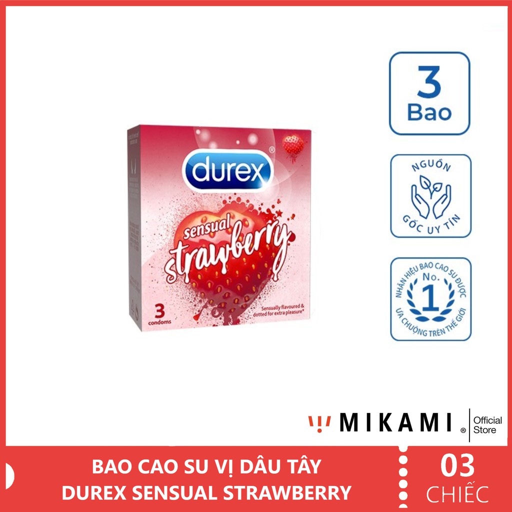 [CHÍNH HÃNG] Bao cao su Hương Dâu DUREX SENSUAL STRAWBERRY - Hộp 3 Chiếc