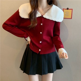 Áo Khoác Len Cúc Tim Cực Xinh Phối Màu Cực Xinh
