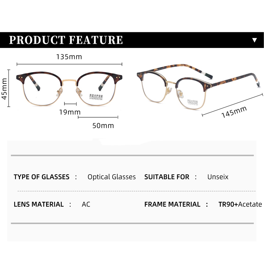 Gọng kính cận thời trang nam nữ mắt tròn chính hãng TOZY chống ánh sáng xanh - 9095