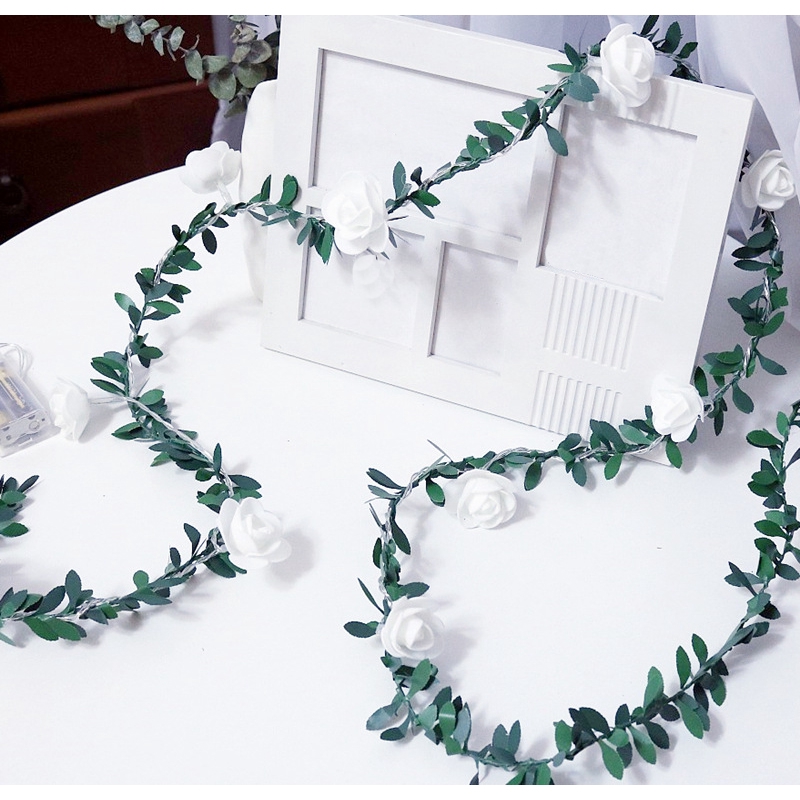 Simulated Green Leaf Rattan Rose Rattan LED Lamp DIY Garland Home Decor