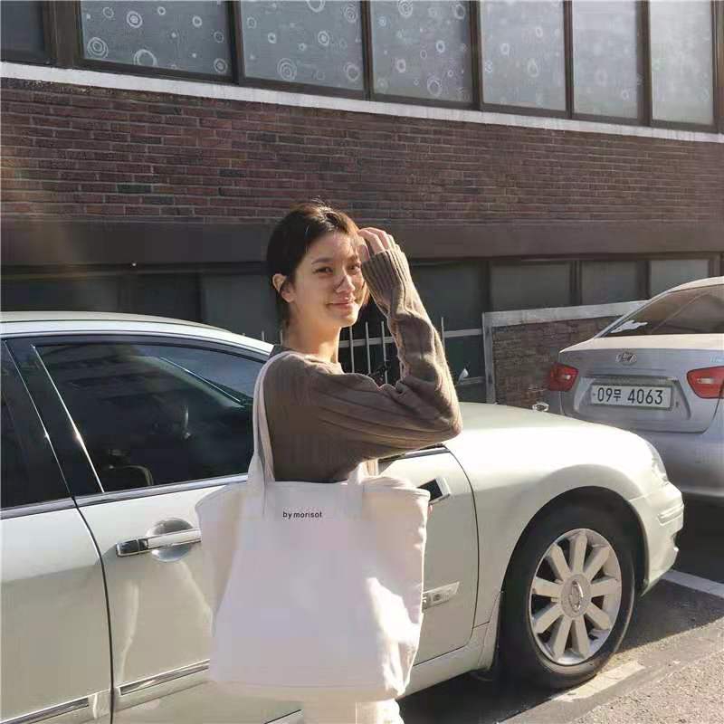 Túi tote bằng vải canvas sức chứa lớn phong cách Hàn Quốc