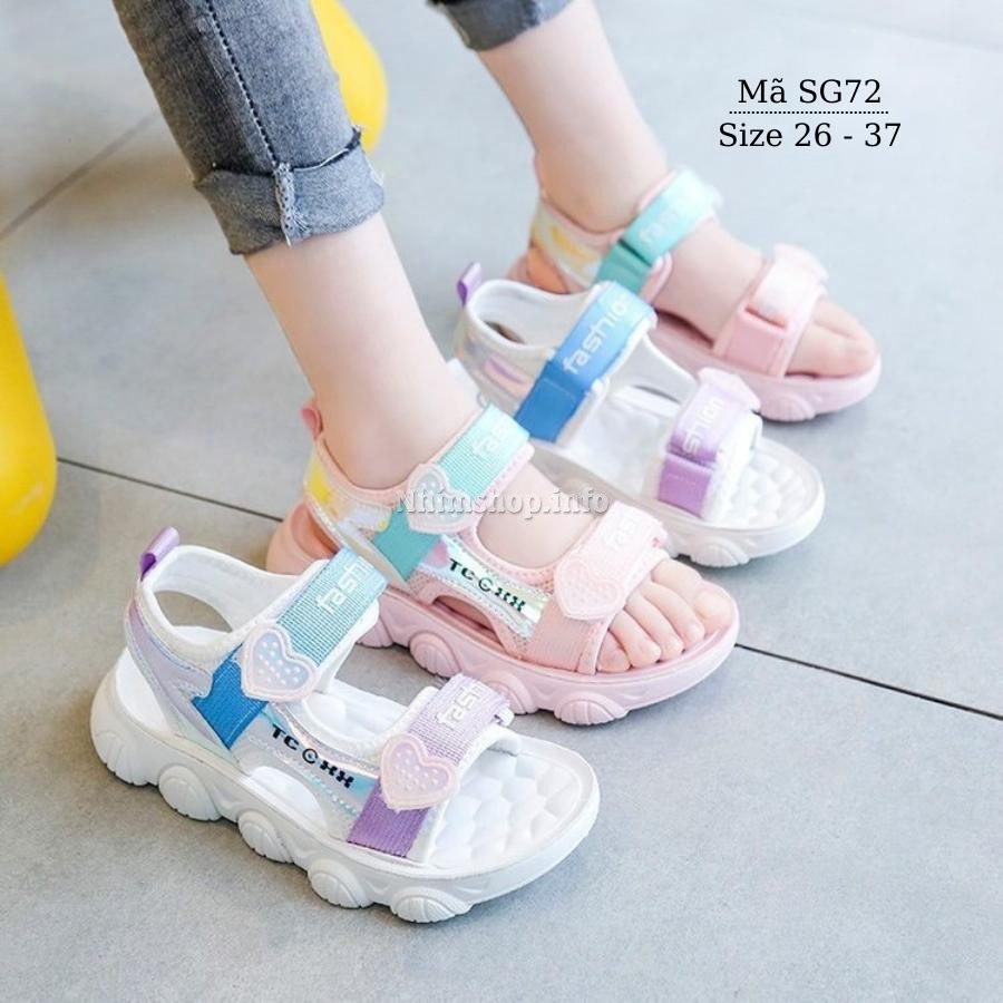 Giày sandal đi học cho bé gái 3 - 12 tuổi quai ngang êm màu hồng kiểu dáng thời trang phong cách Hàn Quốc SG72