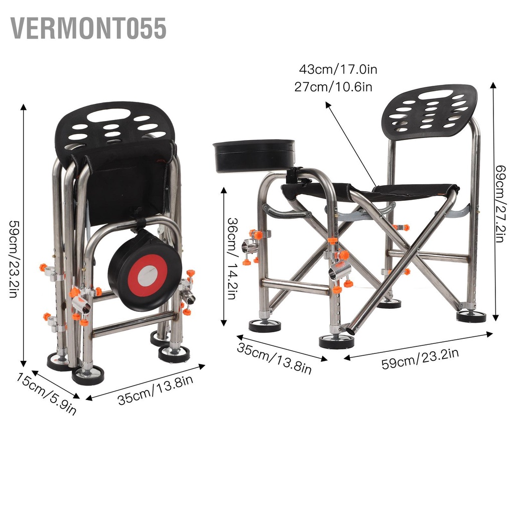 Có thể bán buôn Ghế gấp câu cá cắm trại di động không thấm nước thoáng khí với hộp mồi Vermont055 Hàng giao ngay