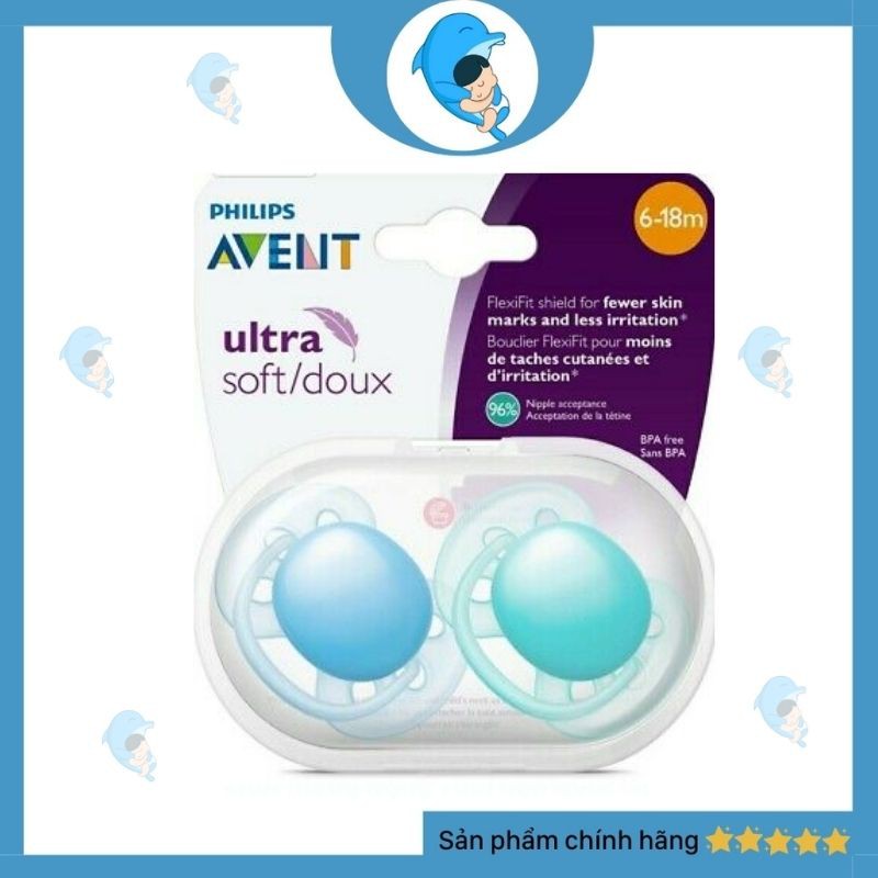 Ti Giả Ti Ngậm Chỉnh Nha Đầu Dẹt Siêu Mềm Avent Ultra Soft Chính Hãng An Toàn Cho Bé 6-18m