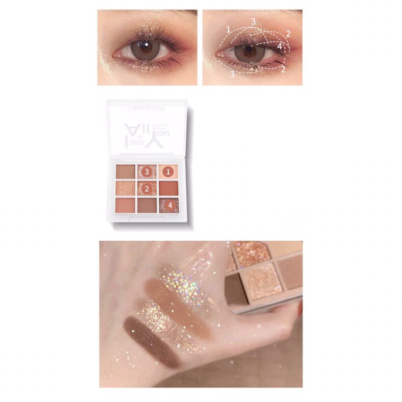 Bảng Phấn Mắt Nhũ Lì 9 Ô Vuông Lameila Baby Dikalu