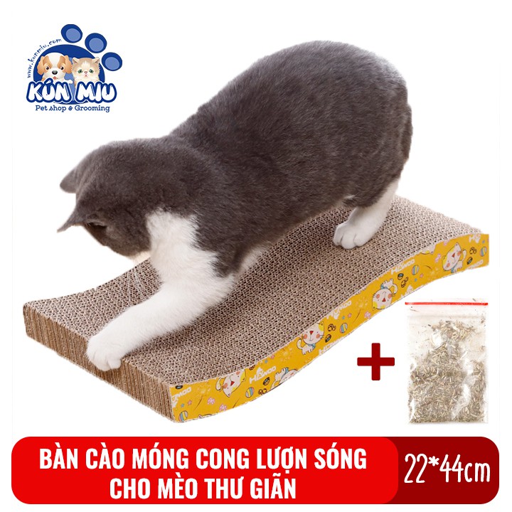Bàn cào móng cho mèo bằng bìa cong lượn sóng Kún Miu tặng kèm catnip giúp mèo thư giãn