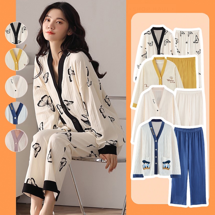 Sét đồ nữ mùa đông Bộ đồ ngủ mặc nhà dài tay pijama hàn quốc - DN-GA1