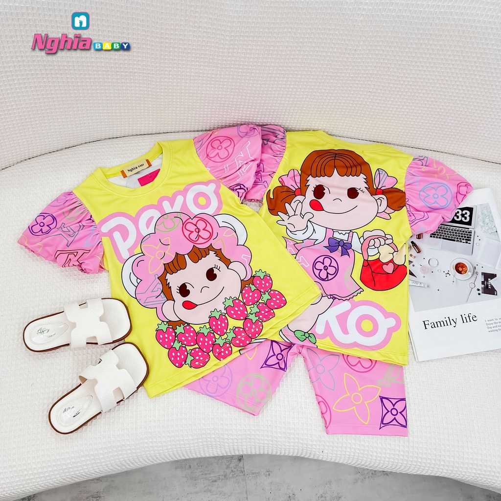 Set bộ thun lạnh quần đùi áo ngắn tay NGHĨA BABY dành cho bé gái