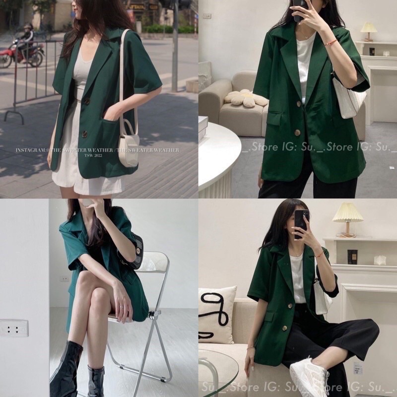 Áo blazer cộc tay nữ dáng dài nhiều màu form rộng kiểu vest nữ cộc tay phong cách vintage Hàn quốc