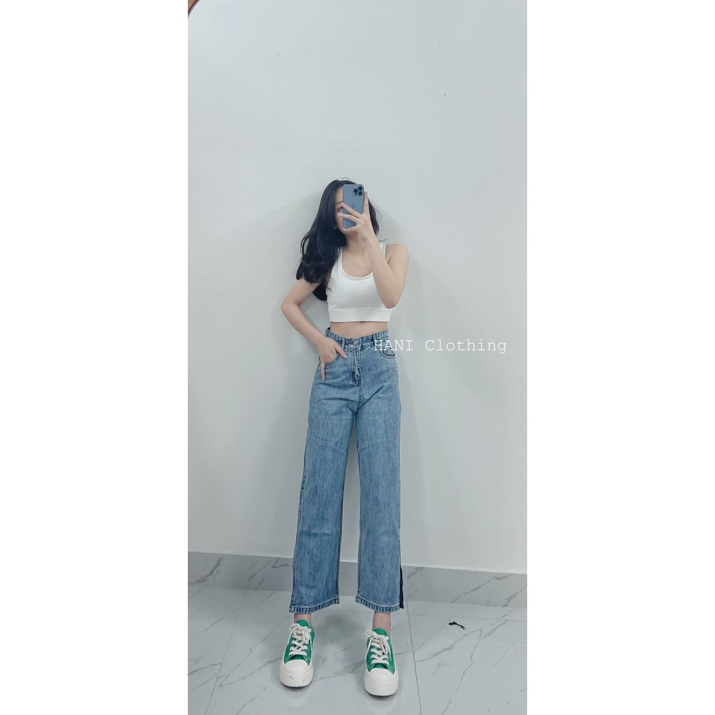 Quần Jeans Xuông Cạp Cao Xẻ Gấu | BigBuy360 - bigbuy360.vn