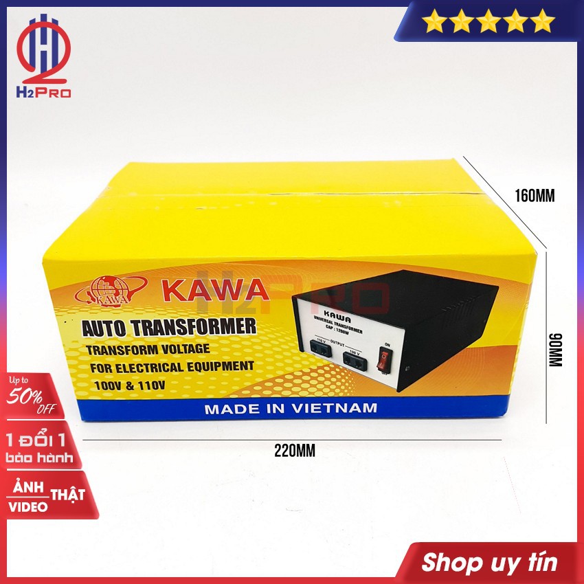 Bộ đổi nguồn 220V sang 110V-100V hoặc đổi nguồn 110V sang 220V KAWA H2Pro 1200W cao cấp, chất lượng cao-an toàn