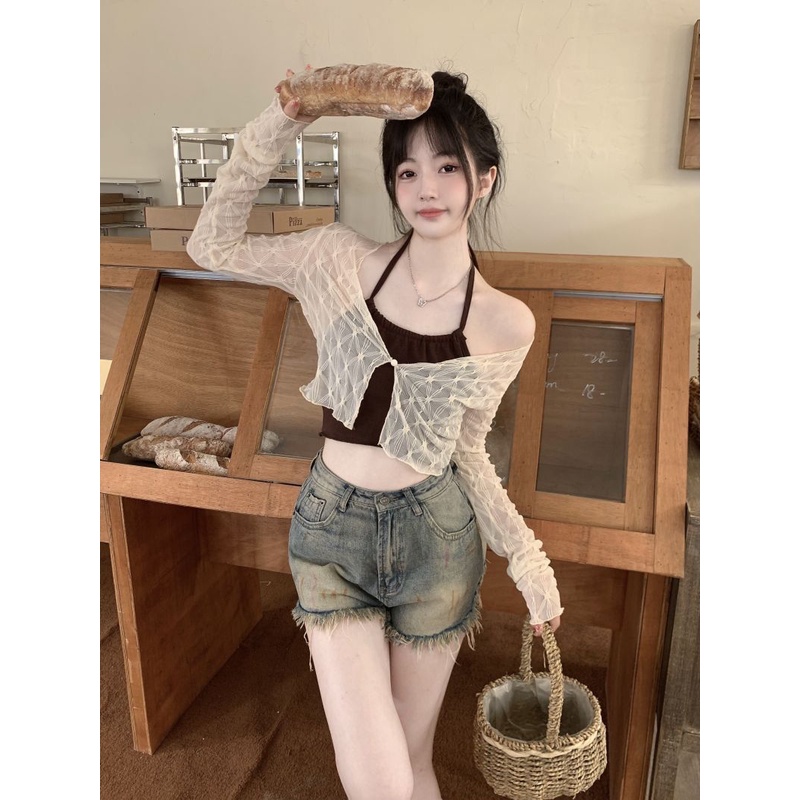 Bộ Áo Sơ Mi Cổ Yếm + Quần Ngắn Phong Cách Hàn Quốc Thời Trang Cho Nữ