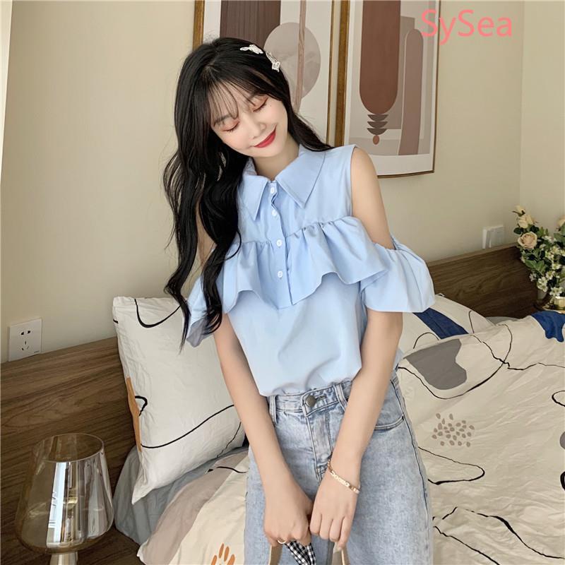 Áo kiểu tay ngắn trễ vai phối bèo thời trang mùa hè dành cho nữ