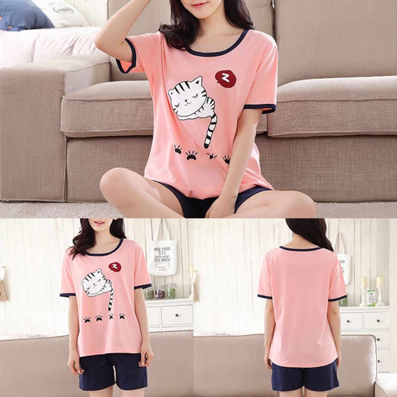 Set đồ ngủ ngắn in họa tiết dễ thương cho nữ