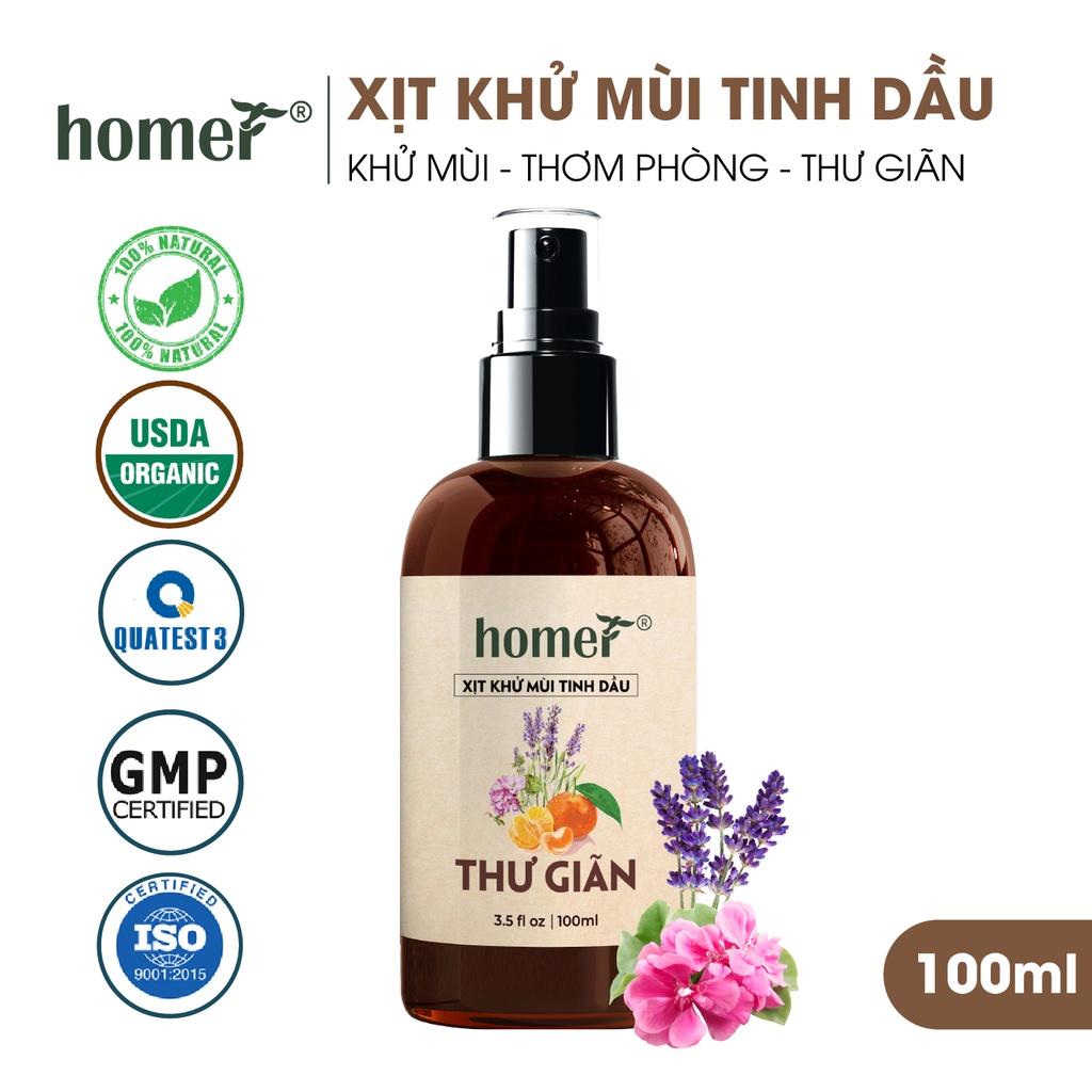 Xịt khử mùi tinh dầu Thư giãn Homer Thiên nhiên - Dung tích 100ml/250ml